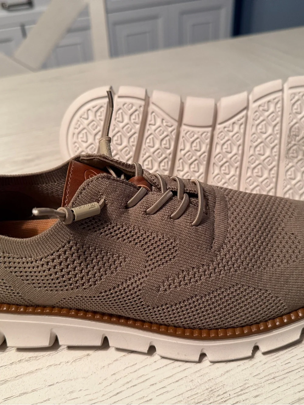 Men's Taupe Knit Derby Shoes with Contrast Trim